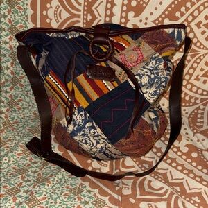 Lucky Brand Patchwork Multicolor Shoulder Bag with Brown Leather Trim